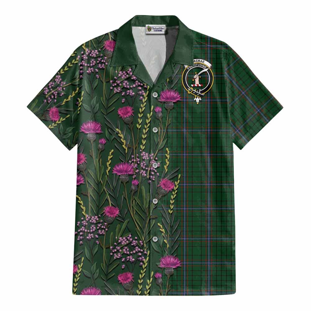 MacRae (McRae) Family Crest Tartan Cotton Hawaiian Shirt Scottish Thistle Flower Pattern Half Style - Tartan Vibes Clothing