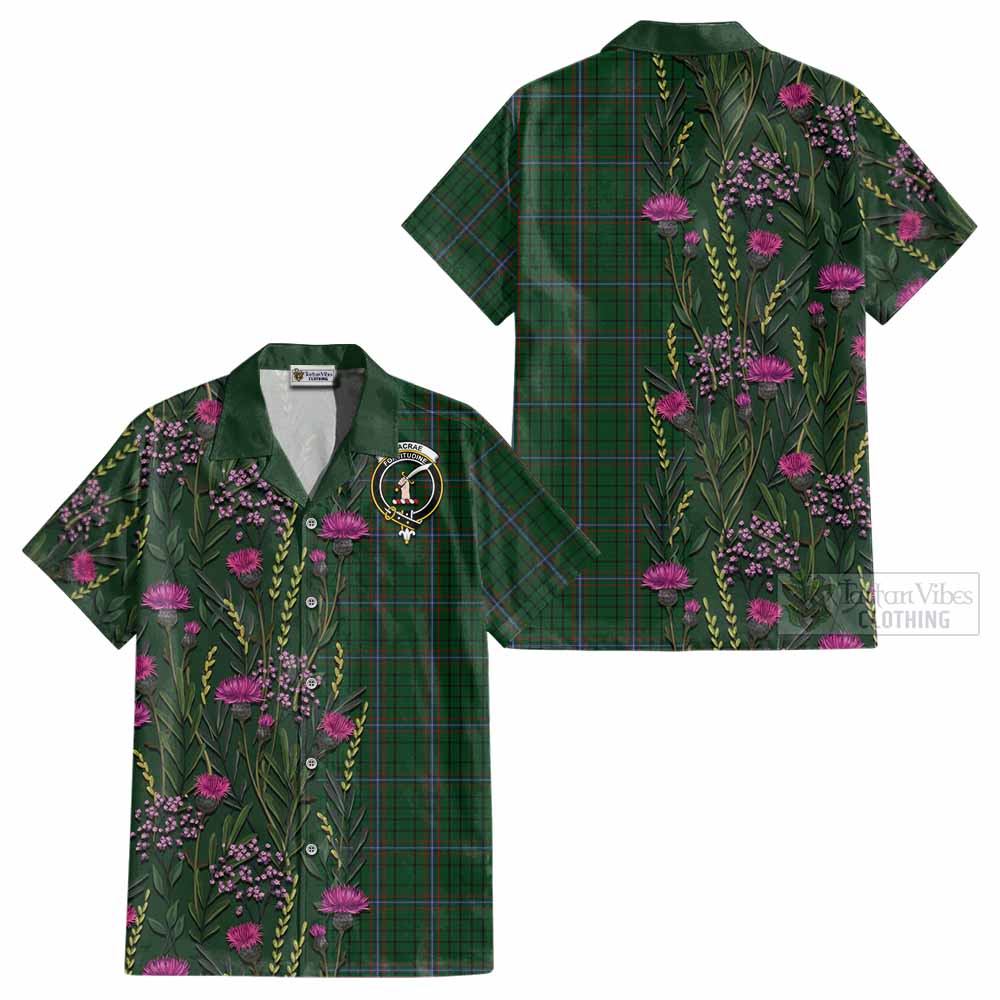 MacRae (McRae) Family Crest Tartan Cotton Hawaiian Shirt Scottish Thistle Flower Pattern Half Style - Tartan Vibes Clothing