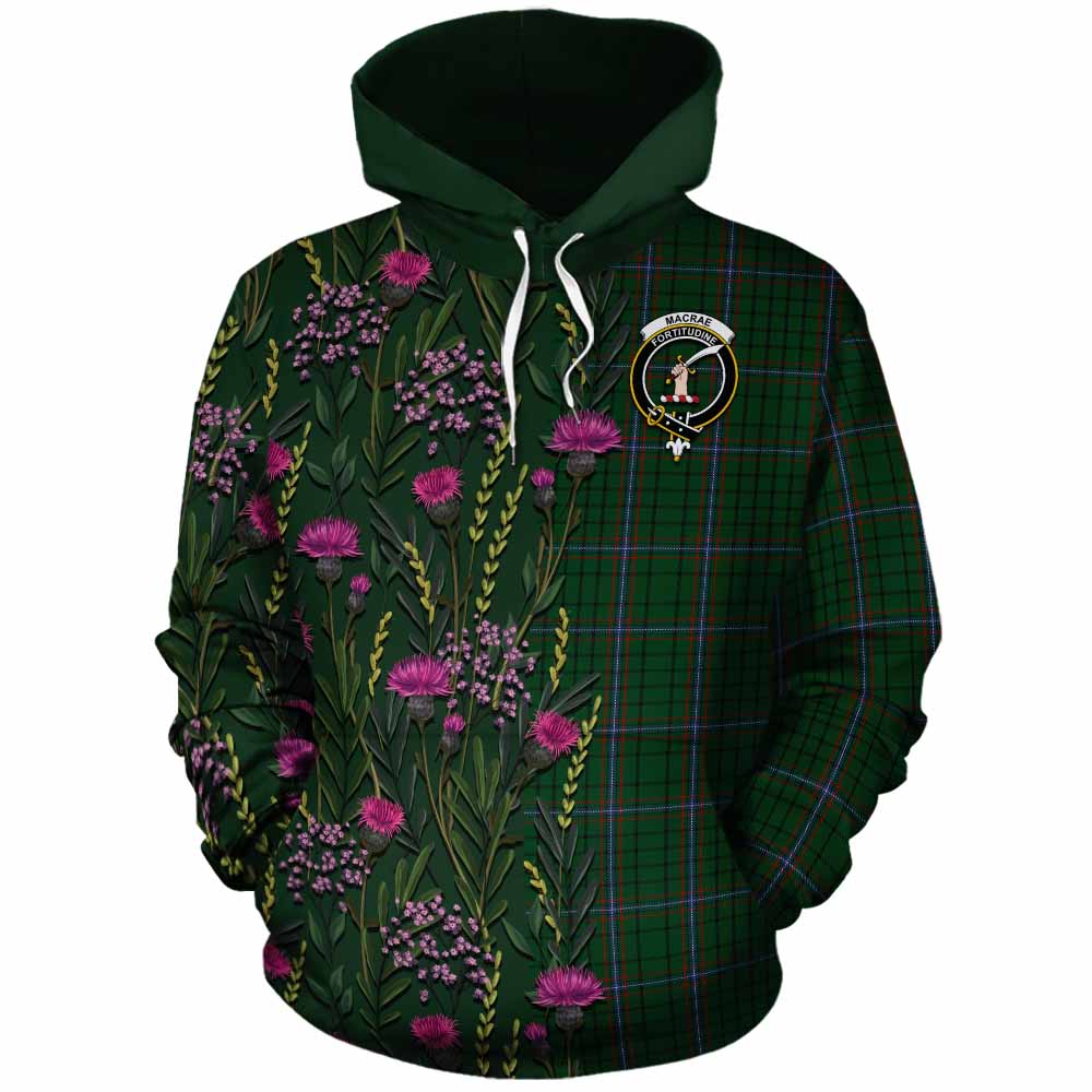 MacRae (McRae) Family Crest Tartan Cotton Hoodie Scottish Thistle Flower Pattern Half Style - Tartan Vibes Clothing