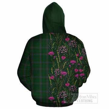 MacRae (McRae) Family Crest Tartan Cotton Hoodie Scottish Thistle Flower Pattern Half Style