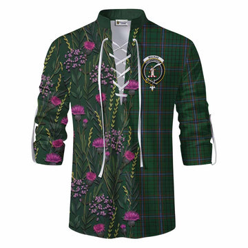 MacRae (McRae) Family Crest Tartan Ghillie Shirt Scottish Thistle Flower Pattern Half Style