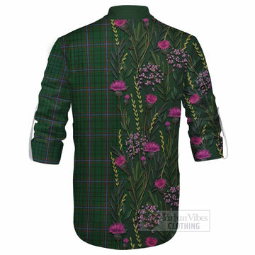 MacRae (McRae) Family Crest Tartan Ghillie Shirt Scottish Thistle Flower Pattern Half Style
