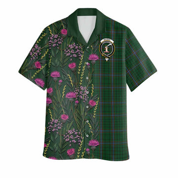 MacRae (McRae) Family Crest Tartan Hawaiian Shirt Scottish Thistle Flower Pattern Half Style