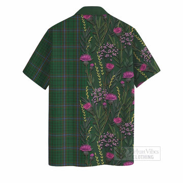 MacRae (McRae) Family Crest Tartan Hawaiian Shirt Scottish Thistle Flower Pattern Half Style