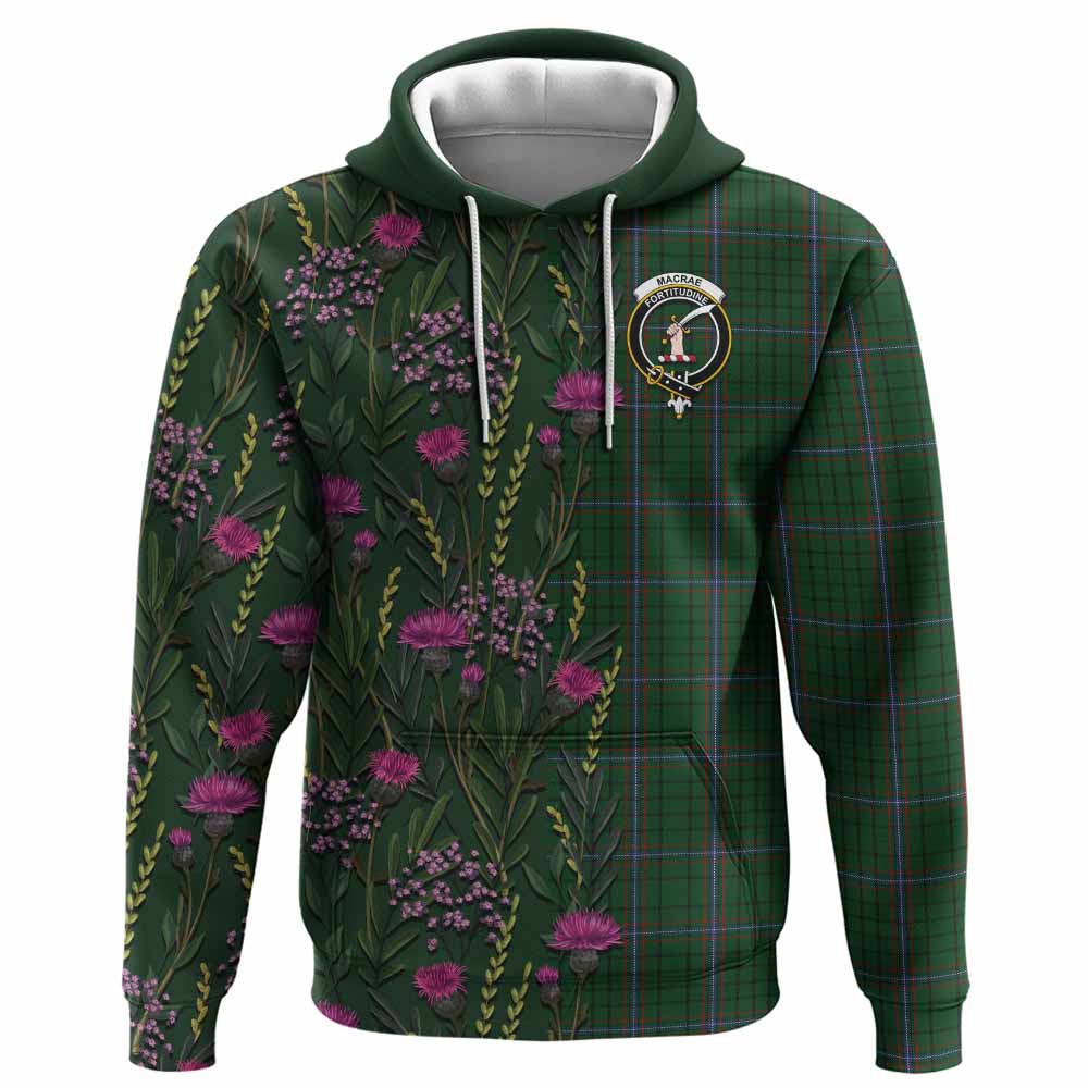 MacRae (McRae) Family Crest Tartan Hoodie Scottish Thistle Flower Pattern Half Style - Tartan Vibes Clothing