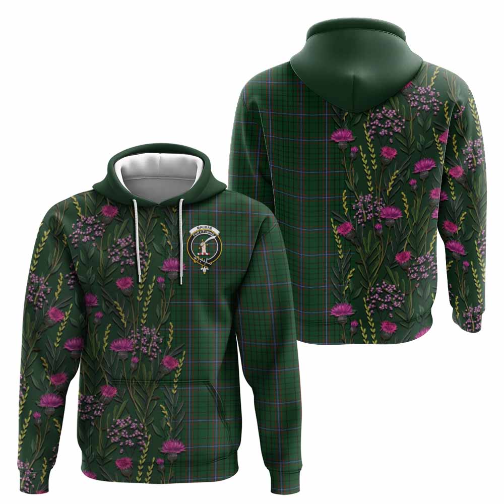 MacRae (McRae) Family Crest Tartan Hoodie Scottish Thistle Flower Pattern Half Style - Tartan Vibes Clothing