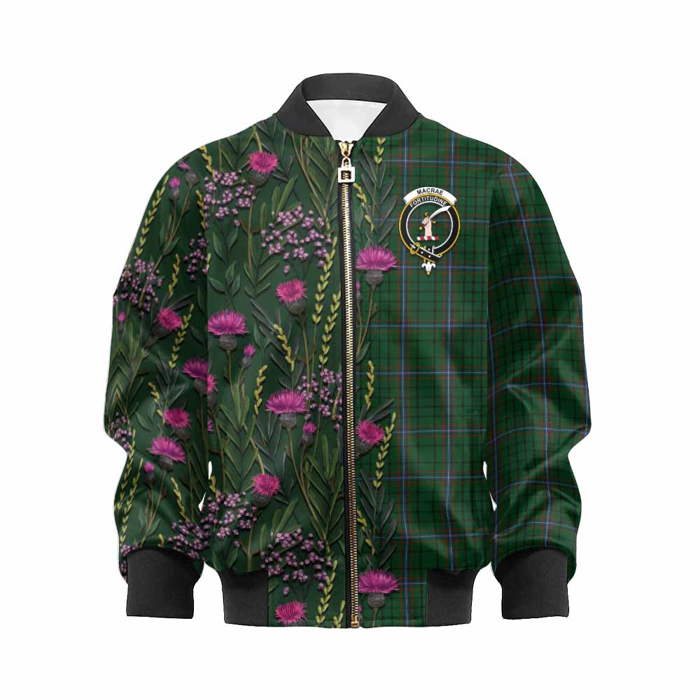 MacRae (McRae) Family Crest Tartan Kid Bomber Jacket Scottish Thistle Flower Pattern Half Style - Tartan Vibes Clothing