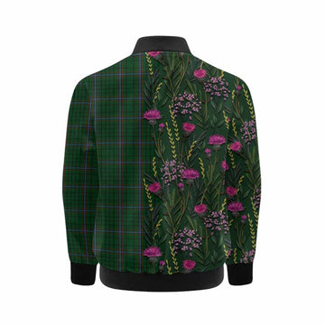MacRae (McRae) Family Crest Tartan Kid Bomber Jacket Scottish Thistle Flower Pattern Half Style