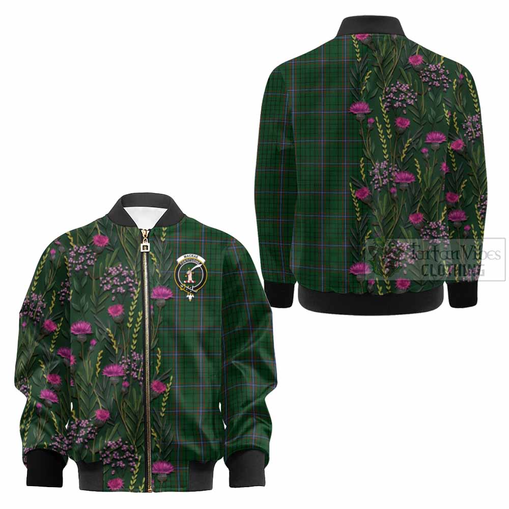 MacRae (McRae) Family Crest Tartan Kid Bomber Jacket Scottish Thistle Flower Pattern Half Style - Tartan Vibes Clothing