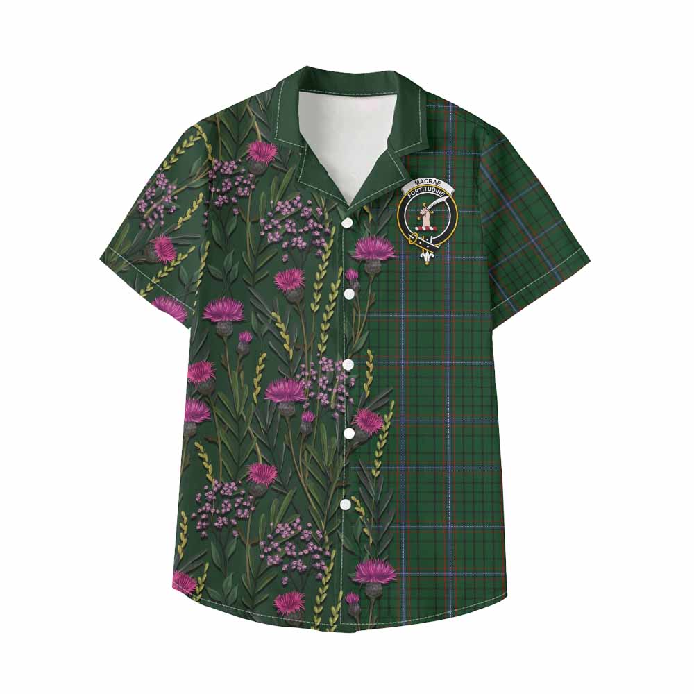 MacRae (McRae) Family Crest Tartan Kid Hawaiian Shirt Scottish Thistle Flower Pattern Half Style - Tartan Vibes Clothing