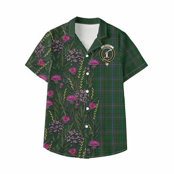 MacRae (McRae) Family Crest Tartan Kid Hawaiian Shirt Scottish Thistle Flower Pattern Half Style