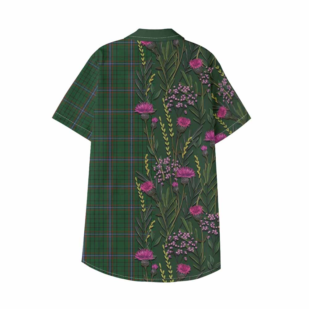MacRae (McRae) Family Crest Tartan Kid Hawaiian Shirt Scottish Thistle Flower Pattern Half Style - Tartan Vibes Clothing