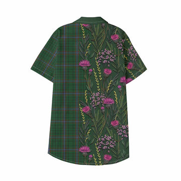 MacRae (McRae) Family Crest Tartan Kid Hawaiian Shirt Scottish Thistle Flower Pattern Half Style