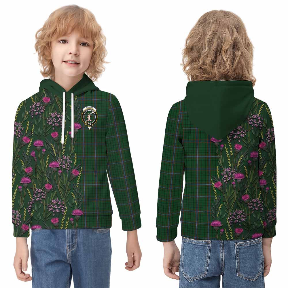 MacRae (McRae) Family Crest Tartan Kid Hoodie Scottish Thistle Flower Pattern Half Style - Tartan Vibes Clothing