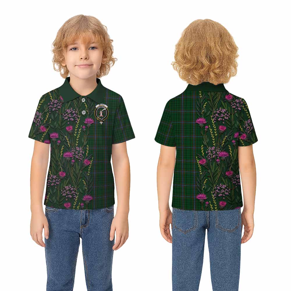 MacRae (McRae) Family Crest Tartan Kid Polo Shirt Scottish Thistle Flower Pattern Half Style - Tartan Vibes Clothing