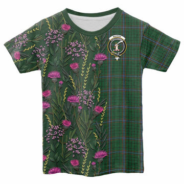 MacRae (McRae) Family Crest Tartan Kid T-shirt Scottish Thistle Flower Pattern Half Style - Tartan Vibes Clothing