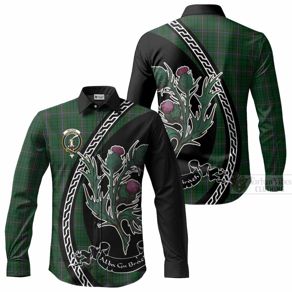 MacRae (McRae) Family Crest Tartan Long Sleeve Button Shirts Alba Thistle Inspired - Tartan Vibes Clothing
