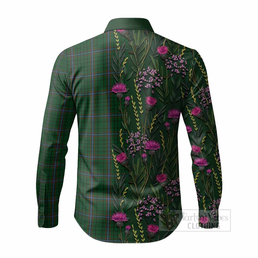 MacRae (McRae) Family Crest Tartan Long Sleeve Button Shirts Scottish Thistle Flower Pattern Half Style - Tartan Vibes Clothing