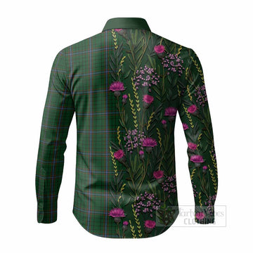 MacRae (McRae) Family Crest Tartan Long Sleeve Button Shirts Scottish Thistle Flower Pattern Half Style