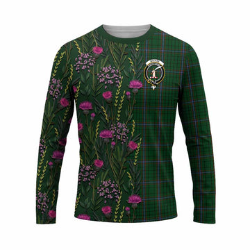 MacRae (McRae) Family Crest Tartan Long Sleeve T-Shirt Scottish Thistle Flower Pattern Half Style - Tartan Vibes Clothing