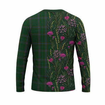 MacRae (McRae) Family Crest Tartan Long Sleeve T-Shirt Scottish Thistle Flower Pattern Half Style - Tartan Vibes Clothing