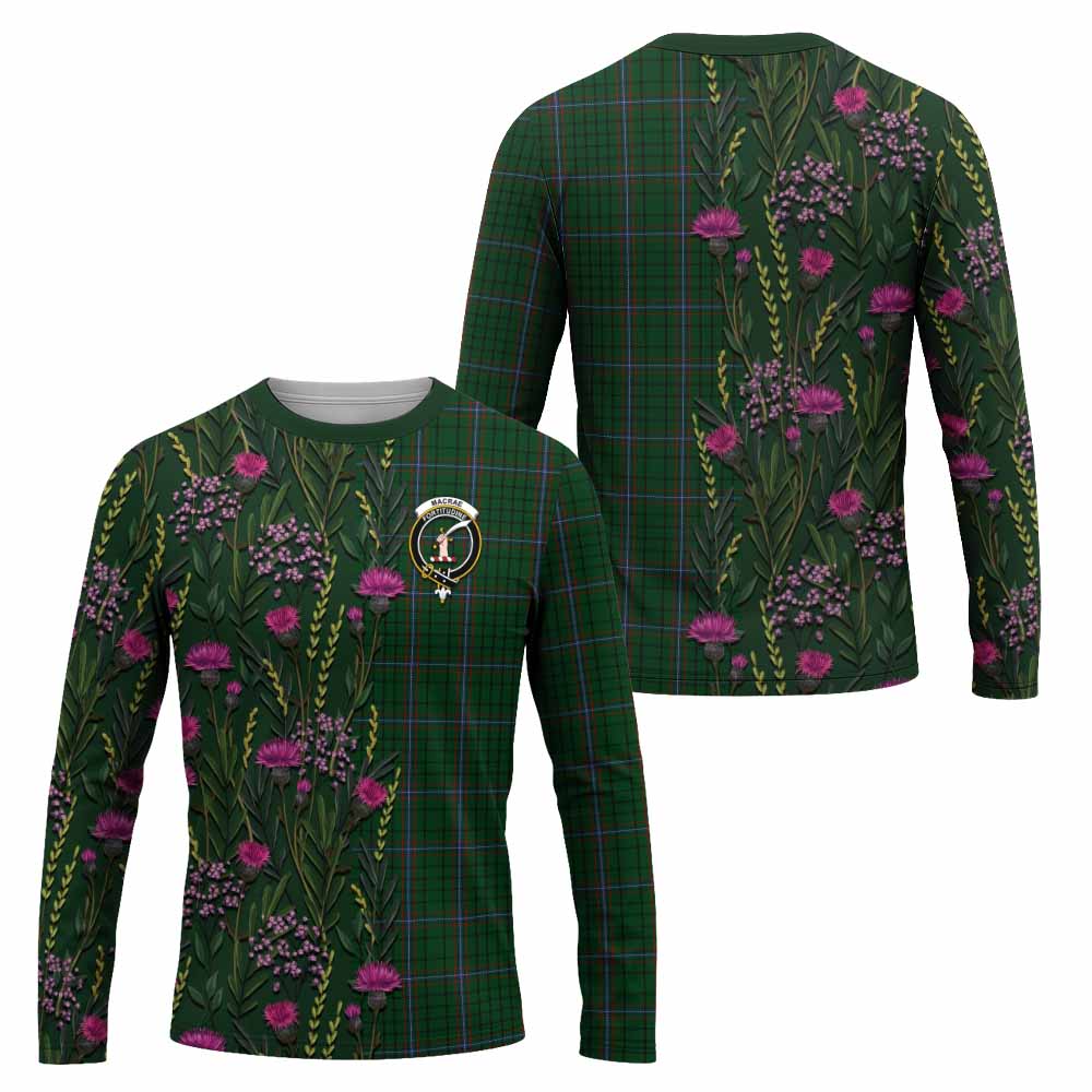 MacRae (McRae) Family Crest Tartan Long Sleeve T-Shirt Scottish Thistle Flower Pattern Half Style - Tartan Vibes Clothing