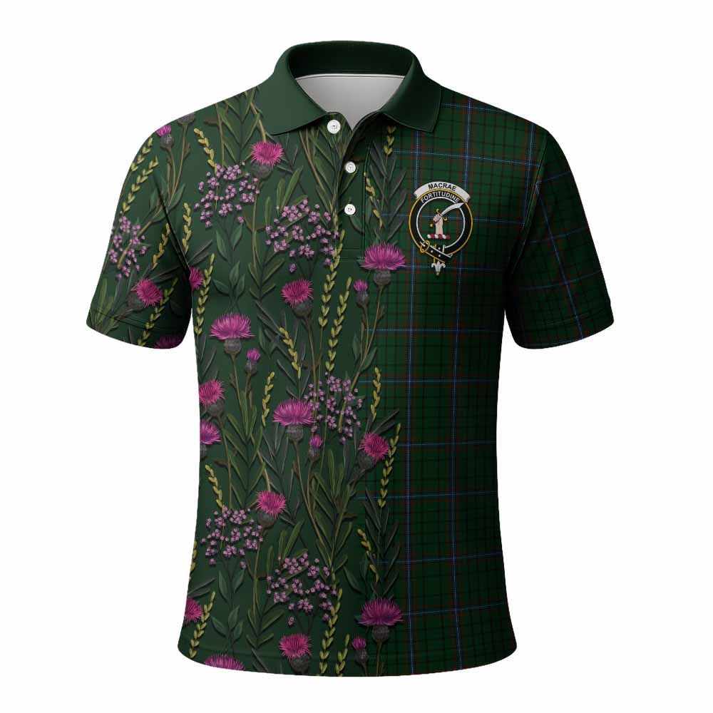 MacRae (McRae) Family Crest Tartan Polo Shirt Scottish Thistle Flower Pattern Half Style - Tartan Vibes Clothing