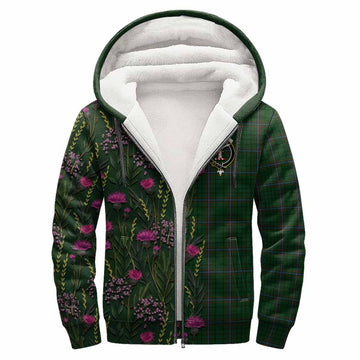 MacRae (McRae) Family Crest Tartan Sherpa Hoodie Scottish Thistle Flower Pattern Half Style