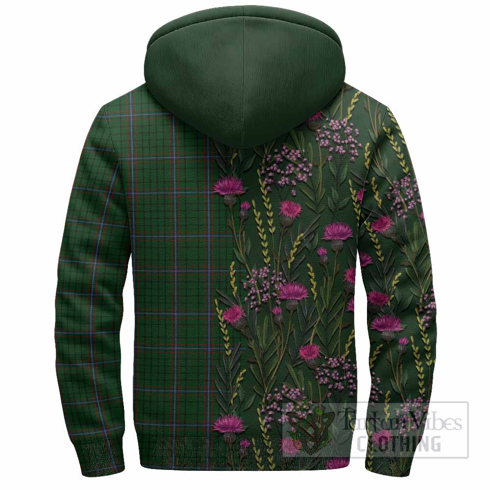 MacRae (McRae) Family Crest Tartan Sherpa Hoodie Scottish Thistle Flower Pattern Half Style - Tartan Vibes Clothing