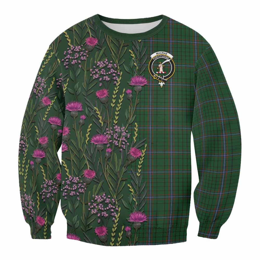 MacRae (McRae) Family Crest Tartan Sweatshirt Scottish Thistle Flower Pattern Half Style - Tartan Vibes Clothing