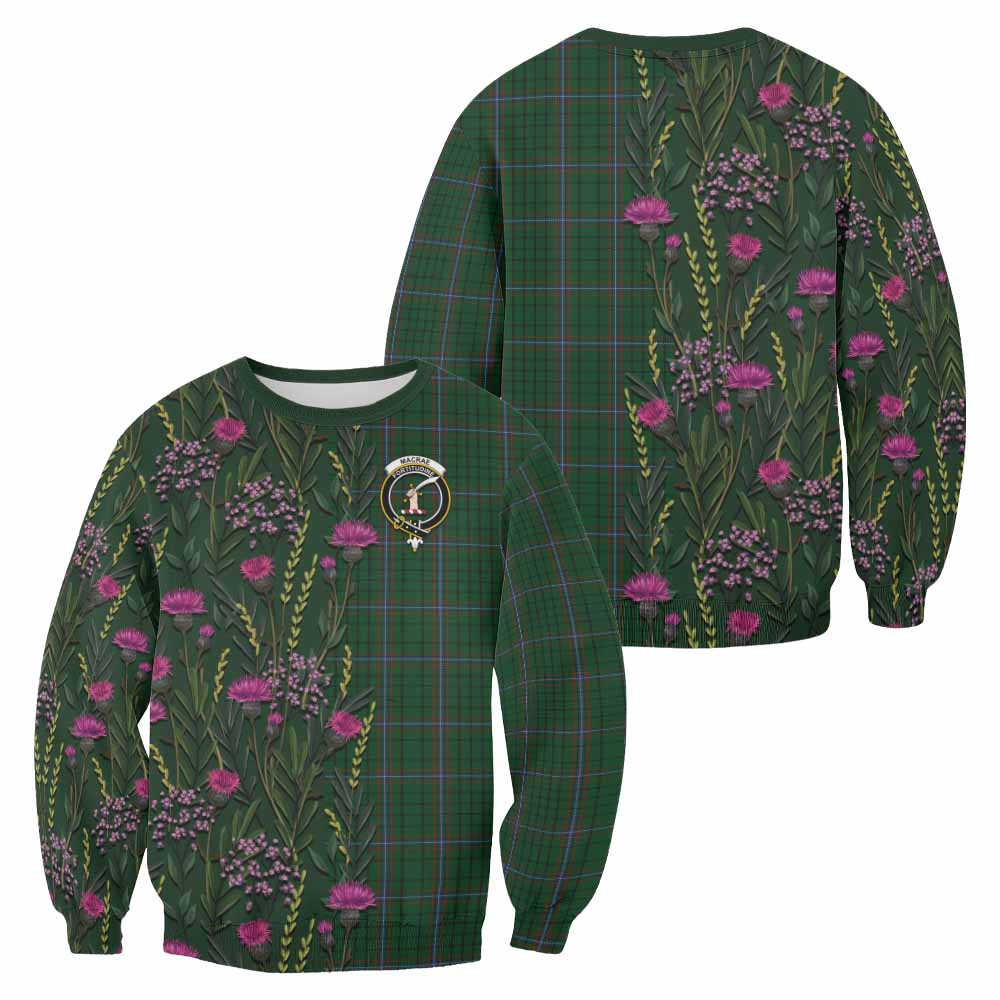 MacRae (McRae) Family Crest Tartan Sweatshirt Scottish Thistle Flower Pattern Half Style - Tartan Vibes Clothing