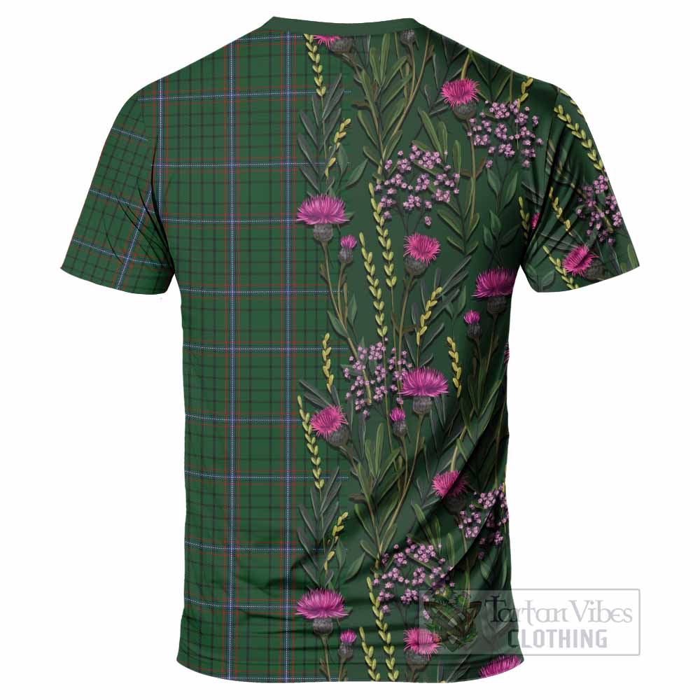 MacRae (McRae) Family Crest Tartan T-Shirt Scottish Thistle Flower Pattern Half Style - Tartan Vibes Clothing