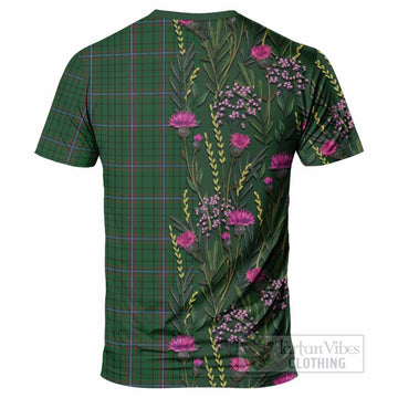 MacRae (McRae) Family Crest Tartan T-Shirt Scottish Thistle Flower Pattern Half Style - Tartan Vibes Clothing