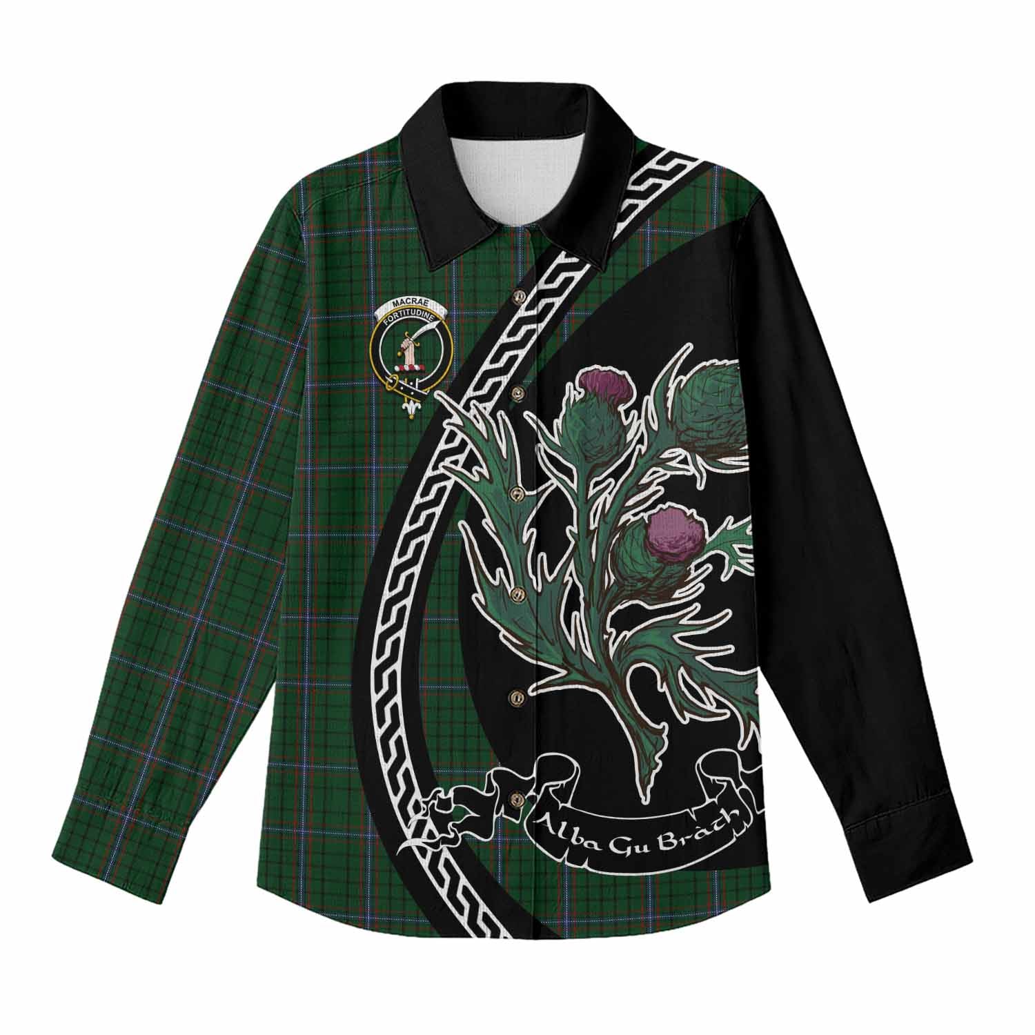 MacRae (McRae) Family Crest Tartan Women Casual Shirt Alba Thistle Inspired - Tartan Vibes Clothing