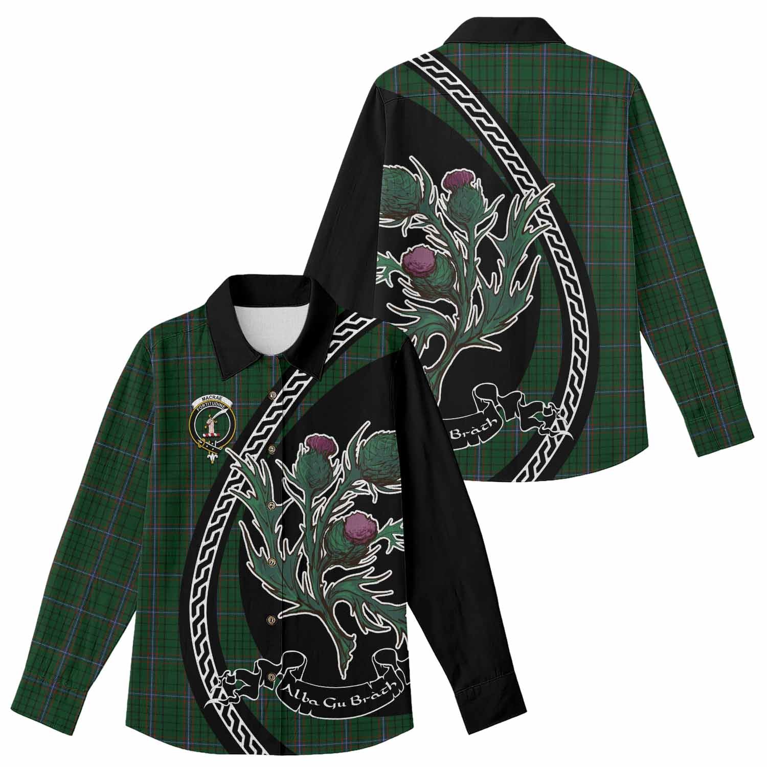 MacRae (McRae) Family Crest Tartan Women Casual Shirt Alba Thistle Inspired - Tartan Vibes Clothing
