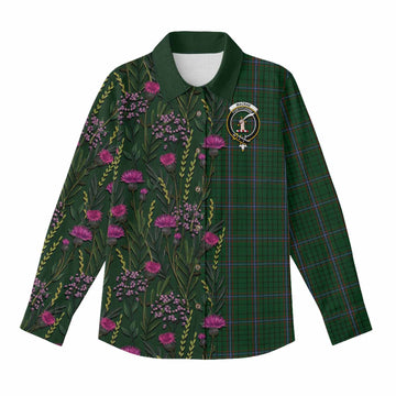 MacRae (McRae) Family Crest Tartan Women Casual Shirt Scottish Thistle Flower Pattern Half Style - Tartan Vibes Clothing