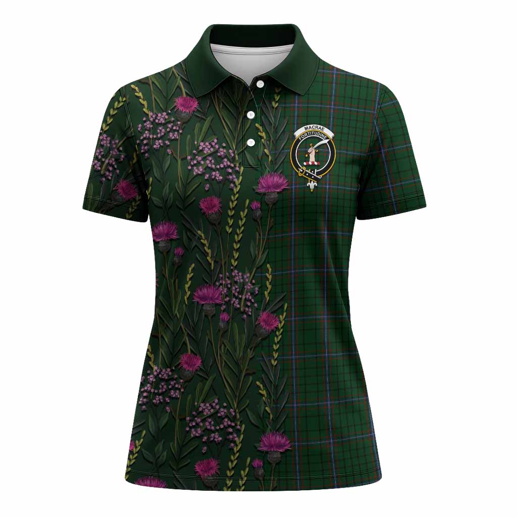 MacRae (McRae) Family Crest Tartan Women Polo Shirt Scottish Thistle Flower Pattern Half Style - Tartan Vibes Clothing