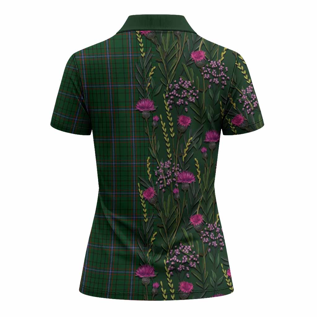 MacRae (McRae) Family Crest Tartan Women Polo Shirt Scottish Thistle Flower Pattern Half Style - Tartan Vibes Clothing
