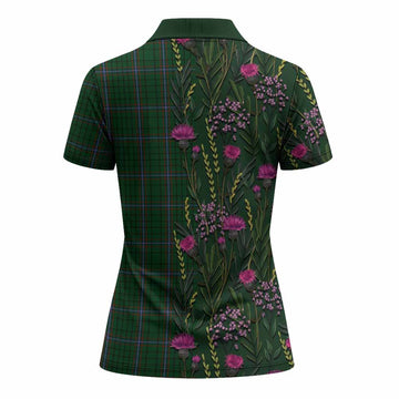 MacRae (McRae) Family Crest Tartan Women Polo Shirt Scottish Thistle Flower Pattern Half Style