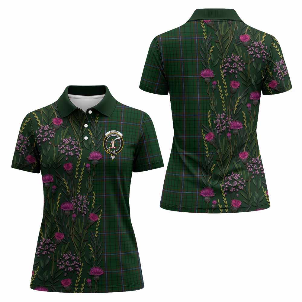 MacRae (McRae) Family Crest Tartan Women Polo Shirt Scottish Thistle Flower Pattern Half Style - Tartan Vibes Clothing