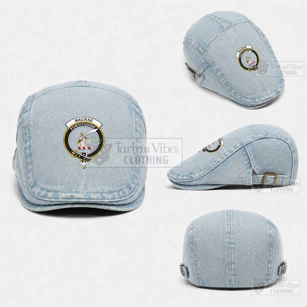 MacRae (McRae) Scottish Clan Crest Washed Flat Cap - Unisex Jeff Cap One Size (Adjustable) Light Blue - Tartan Vibes Clothing
