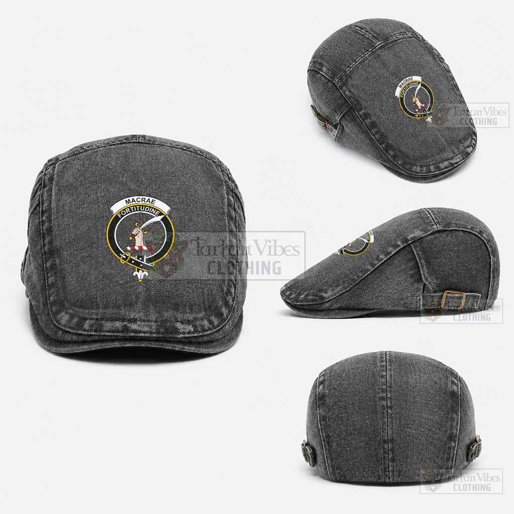 MacRae (McRae) Scottish Clan Crest Washed Flat Cap - Unisex Jeff Cap One Size (Adjustable) Black - Tartan Vibes Clothing
