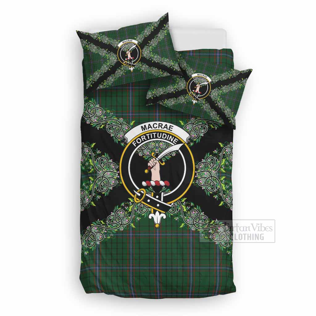 MacRae (McRae) Scottish Tartan Crest Bedding Set Thistle Celtic Knotwork Heritage Art UK Bedding Set UK Double 79*79 inch - Tartan Vibes Clothing