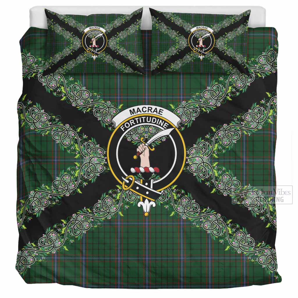 MacRae (McRae) Scottish Tartan Crest Bedding Set Thistle Celtic Knotwork Heritage Art UK Bedding Set UK Super King 104*94 inch - Tartan Vibes Clothing