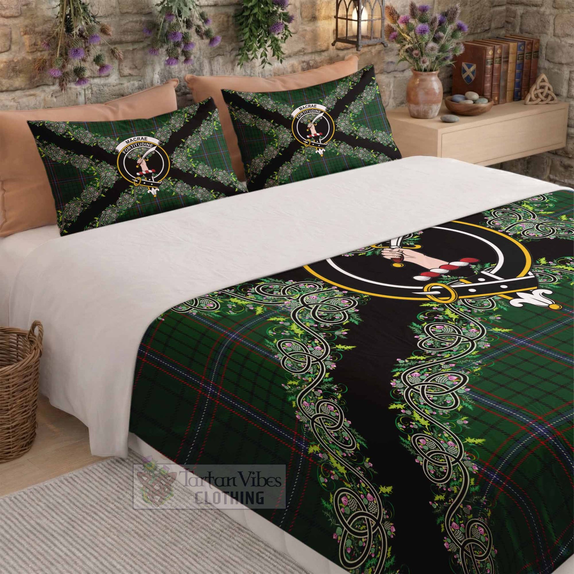 MacRae (McRae) Scottish Tartan Crest Bedding Set Thistle Celtic Knotwork Heritage Art - Tartan Vibes Clothing