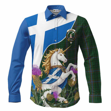 MacRae (McRae) Scottish Tartan Crest Unicorn Heritage Long Sleeve Button Shirts Men's Shirt S - Tartan Vibes Clothing