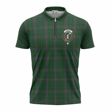 MacRae (McRae) Tartan Accent Zipper Polo Shirt with Family Crest