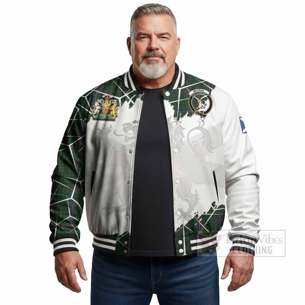 MacRae (McRae) Tartan Baseball Jacket with Family Crest and Lion Rampant Grunge Style