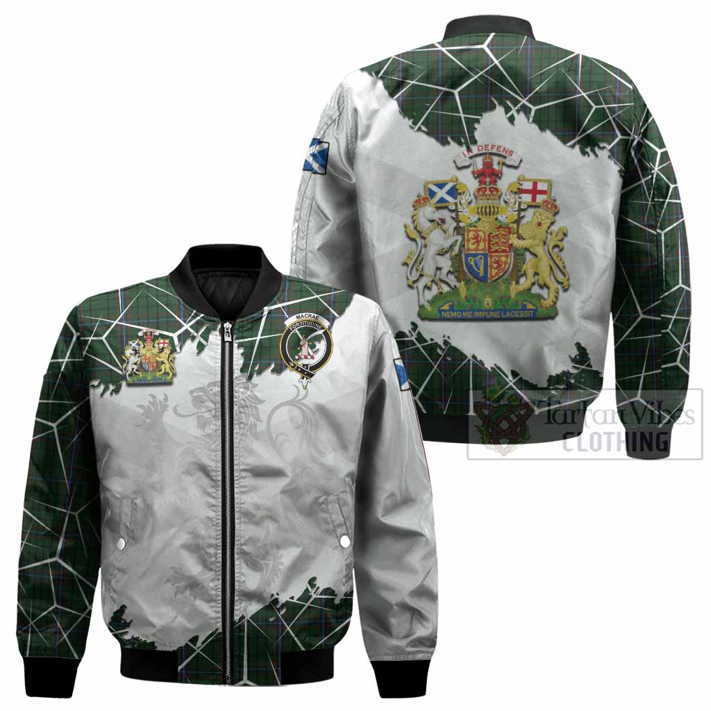 MacRae (McRae) Tartan Bomber Jacket with Family Crest and Lion Rampant Grunge Style