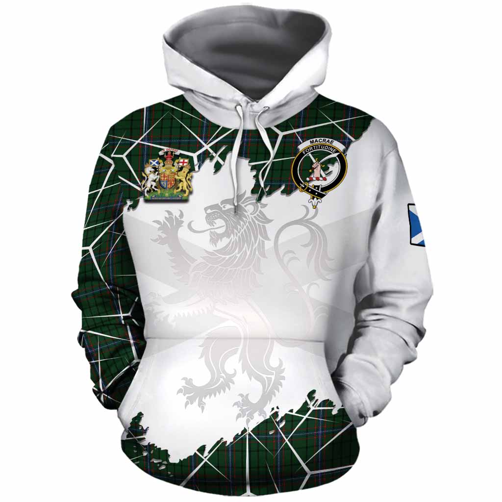 MacRae (McRae) Tartan Cotton Hoodie with Family Crest and Lion Rampant Grunge Style